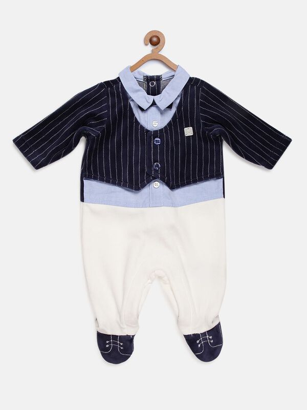 Velour Babysuit-Leg Opening With Waistcoat And Bow image number null